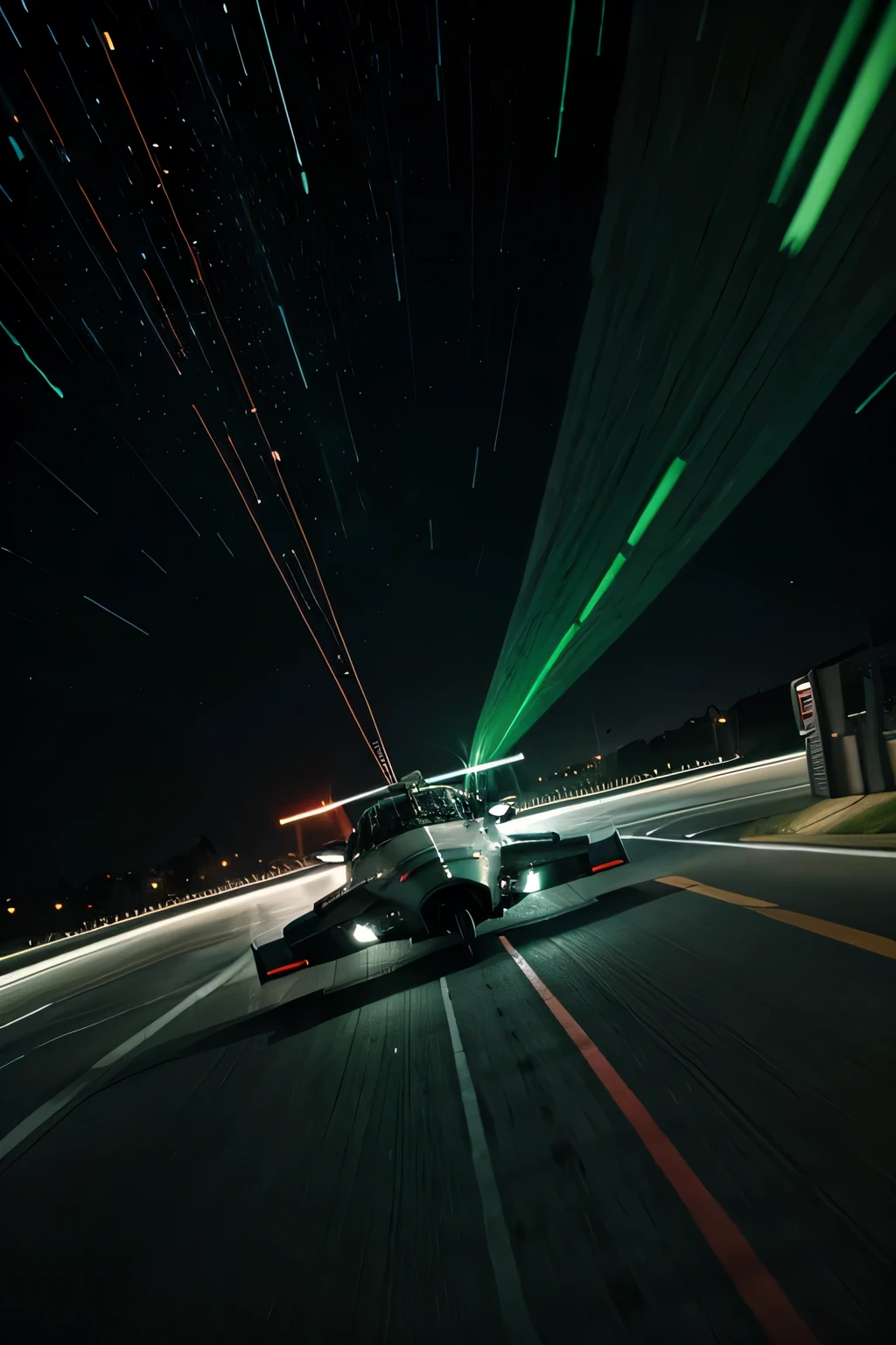Spaceship motion movements, three colour stripes, green, white, red