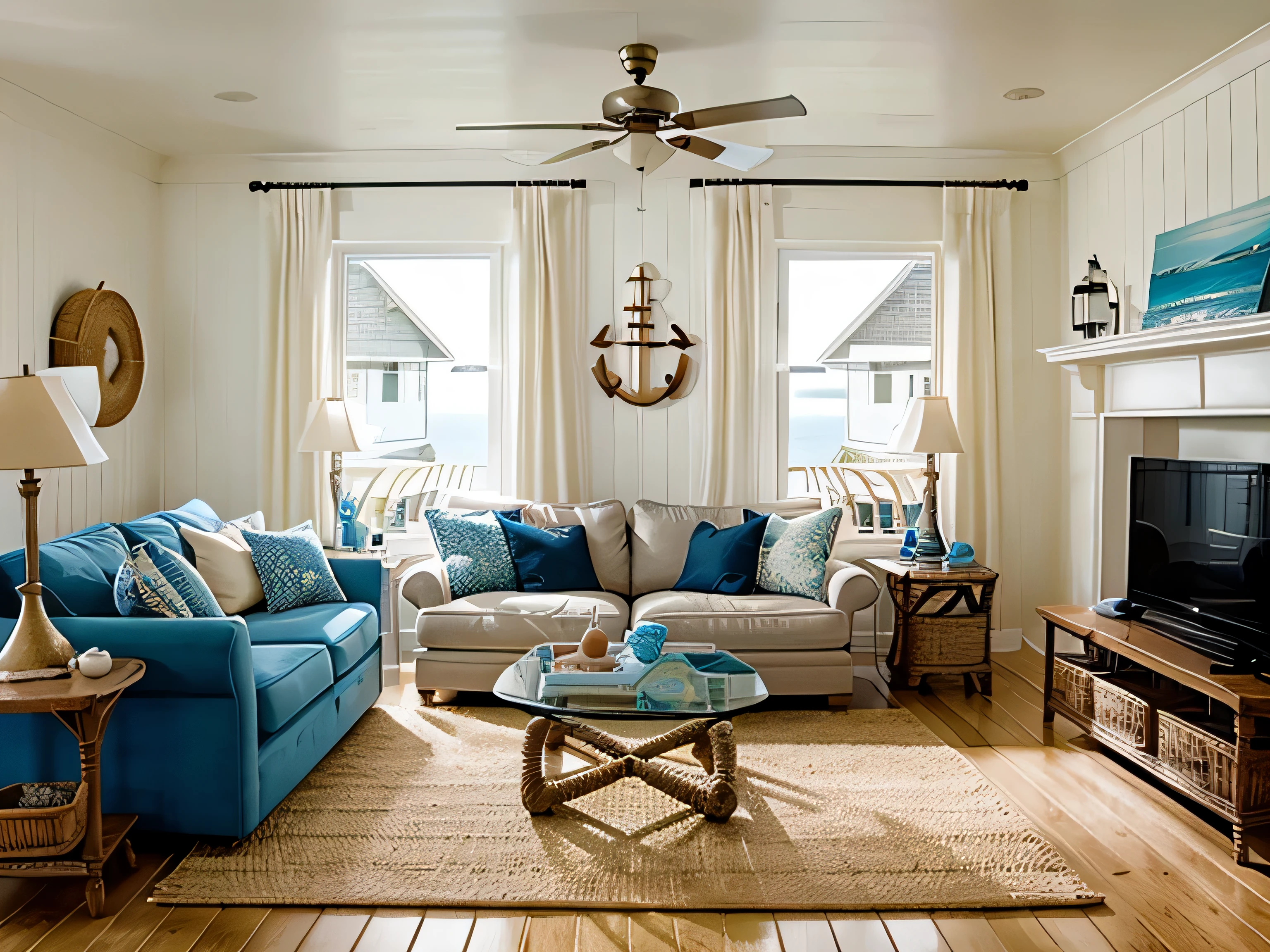 beach house living room with nautical decor