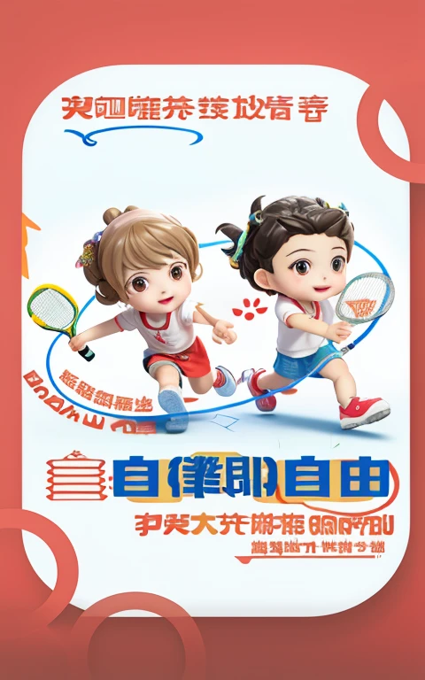 there are two children playing tennis together on a poster, badminton, promotional poster, promotional rendering, huang yuxing and aya takano, cai xukun, poster, ruan jia and fenghua zhong, Propaganda art, author:Easy in the crown, Popular topics on cgstation, official artwork, Official fan art, Nendoroid, by Qu Leilei