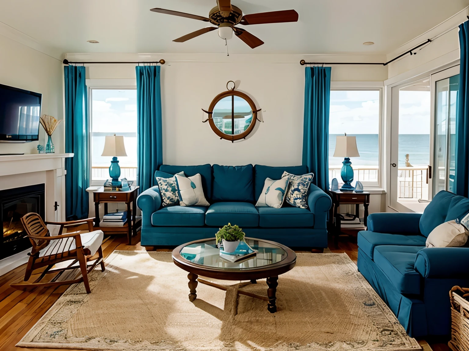 beach house living room with nautical decor