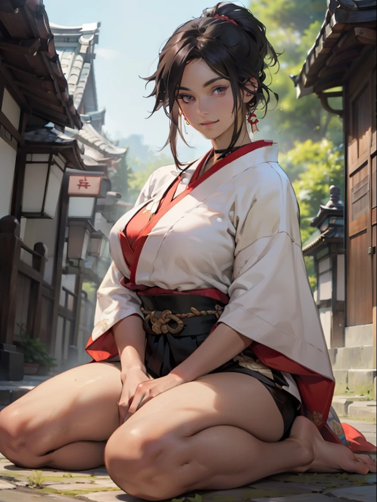 ((styled old oil painting, only one woman)), ((a traditional village deep in the mountains of Japan, old buildings, shrine, in the dark, in the dim place, dark sky, deep mountain pass, trees)), (((round face))), (blush, drooping eyes), ((standing, bending and spread legs to show groin, showing off her light pubic hair, let off pee from her urethra)), young woman, casual clothes,