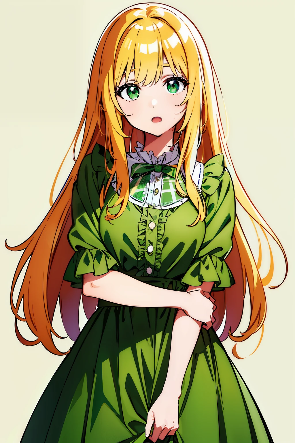 (((highest quality))), ((super detailed)), ((illustrinion)), ((messy hair)), ((frills)), (1 girl),(一人in),,cowboy_shot,crossed_arm,looking for_in_viewer,Open_mouth,simple_background,Are standing,rining:Safety,agriculture_clothing,green_Clothes,green_eye,((highest quality))), ((super detailed)), ((illustrinion)), ((messy hair)), ((frills)), (1 girl),(一人in),,cowboy_shot,crossed_arm,looking for_in_viewer,Open_mouth,simple_background,Are standing,rining:Safety,agriculture_clothing,green_Clothes,green_eye,