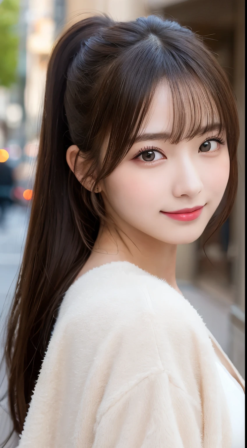 table top, highest quality, shape, Super detailed, finely, High resolution, 8k wallpaper, 完璧なダイナミックな構shape, beautiful and detailed eyes, tokyo trend冬ファッション,tokyo trend&Introducing cute hairstyles at random, small breasts, natural color lip, random sexy pose,cute smile、20 year old girl、beautiful and detailed face、perfect and beautiful face,Big eyes、Wearing a fluffy black luxury mink coat、beautiful detailed face、perfect and beautiful double eyelids、blur the background、perfect and beautiful face、bright look、Twin ponytail hairstyle、Take a profile photo