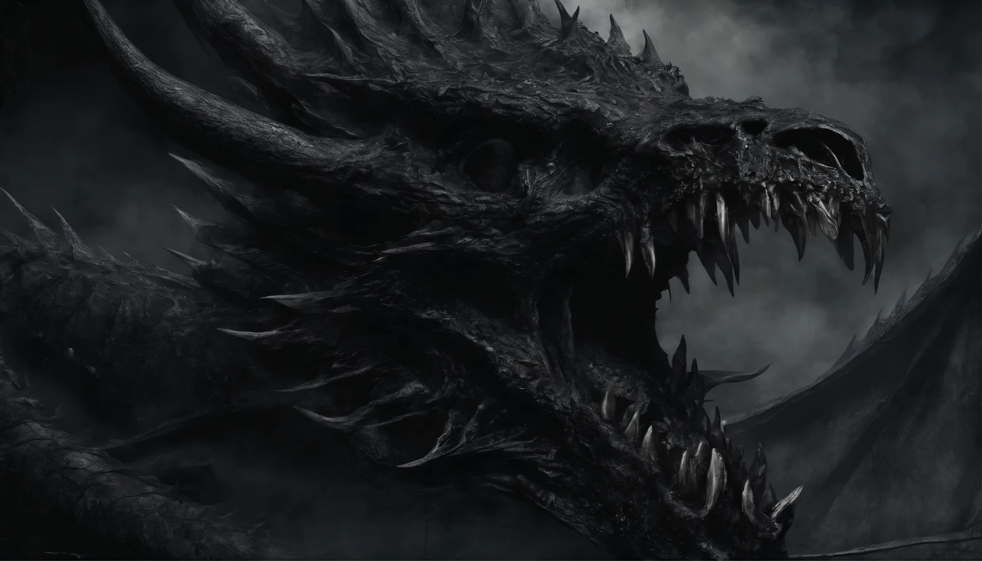 Black Skull Dragon, Criaturas misteriosas de otro mundo, scary atmosphere, fuego, humo, hiperrealismo, alta calidad, masutepiece