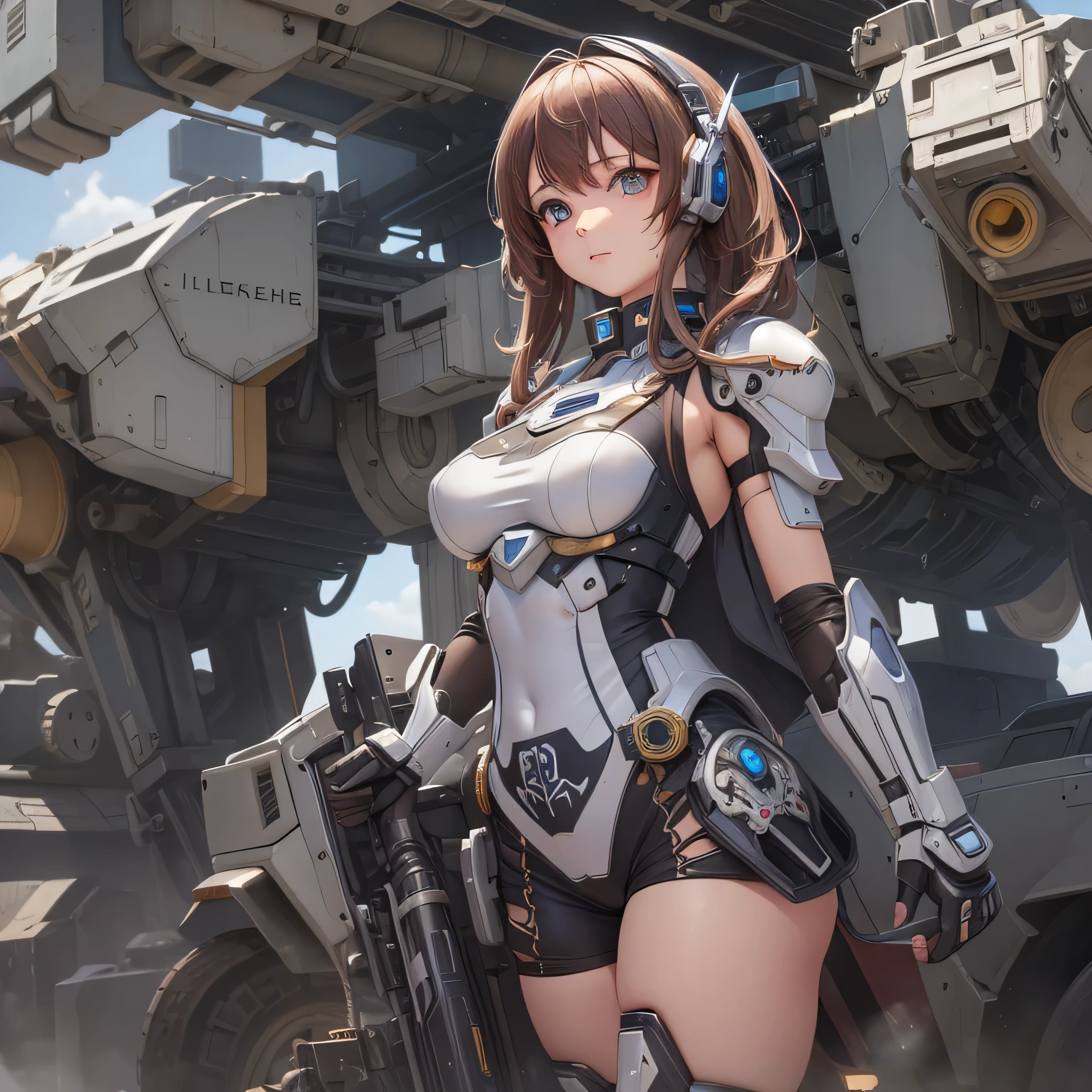 (((Highest quality)))、(((unity 8k wallpaper)))、(((32k)))、(((masterpiece)))、(((Very detailed)))、(((Ultra-high resolution)))、(((Ultra-high resolution)))、(((Cyborg Sinon)))、(((Mecha Girl)))、(((Robot Girl))、(( Very detailed顔, RAW Photos, Professional, Ultra-fine painting, Fine metal texture, High quality fabric, sexy, Genuine, A dress-like armor in blue and white with gold molding..、Mechanical Rimbecha Girl、Machinery Parts、複雑に表現されたスーパーRobot Joints、Robot Joints、Robot Fingertips、Single Mechanical Arm、Mechanical Arm、headset、Complex mechanical body、A mechanical waist covered in elaborate armor、Realistic and complex camera eye:1.5))、A complex fusion of body and machine、Legs covered in blue and white armor、Beautiful legs with mechanical knee joints covered in machinery, Sock-like armor、Eyes like a mechanical camera、Anatomically correct machine、Covered in white and blue armor、Very beautiful face、Beautiful posture、Stand upright、sky blue short hair