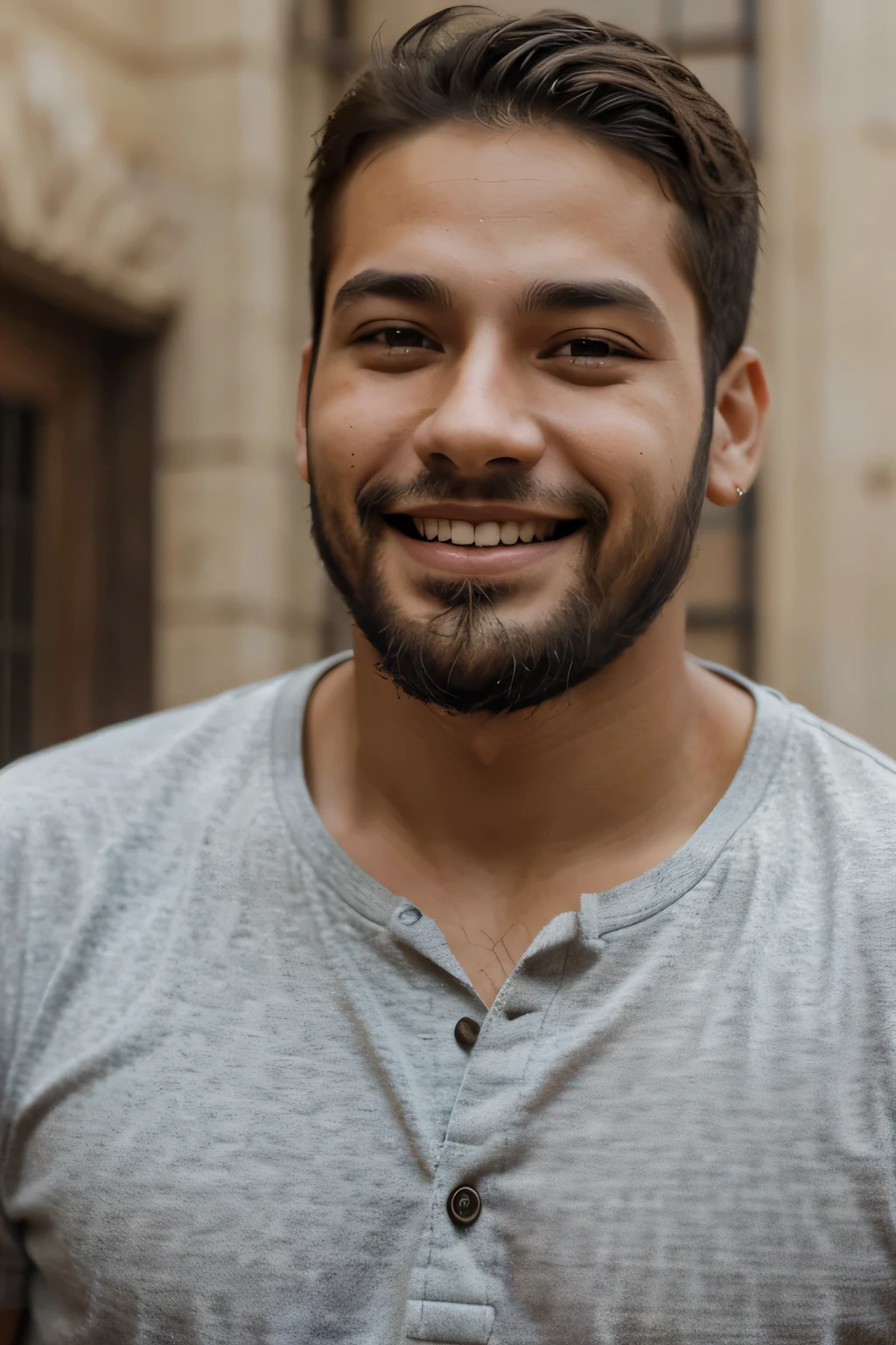 cara de un hombre joven con barba afeitada sonriendo