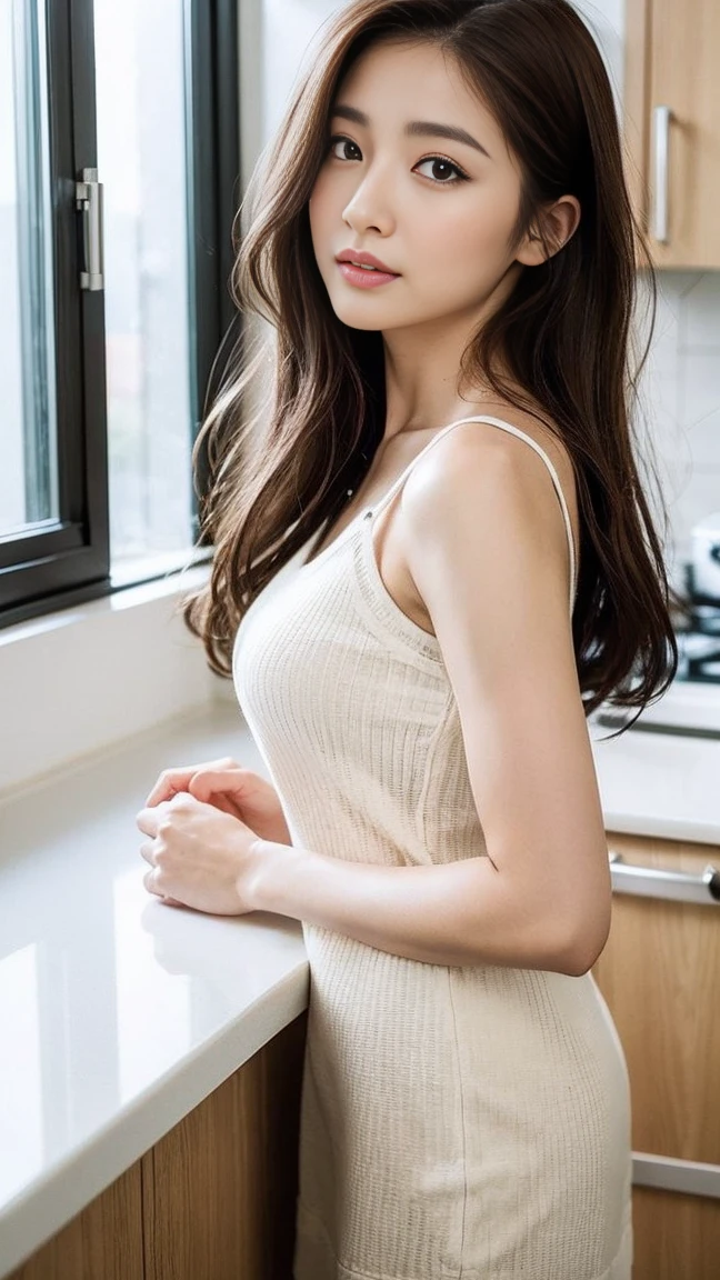 {(1 girl:18-year-old:smile),(white tank top:See-through)}, break,{(8K,RAW photo, highest quality)},
