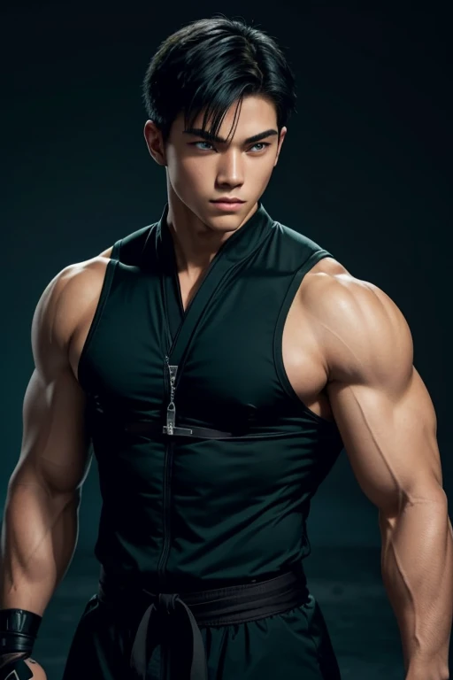 detailed ashen short-haired muscular  male, shirtless with black gear in close up view, chest harness, sweat wet chest, sinewy muscles casting subtle shadows in natural light, displaying golden eyes, dramatic lighting, high contrast, portrait orientation, shallow depth of field, bokeh background accentuating subject, ultra-realistic, 8k resolution, tattoed hand