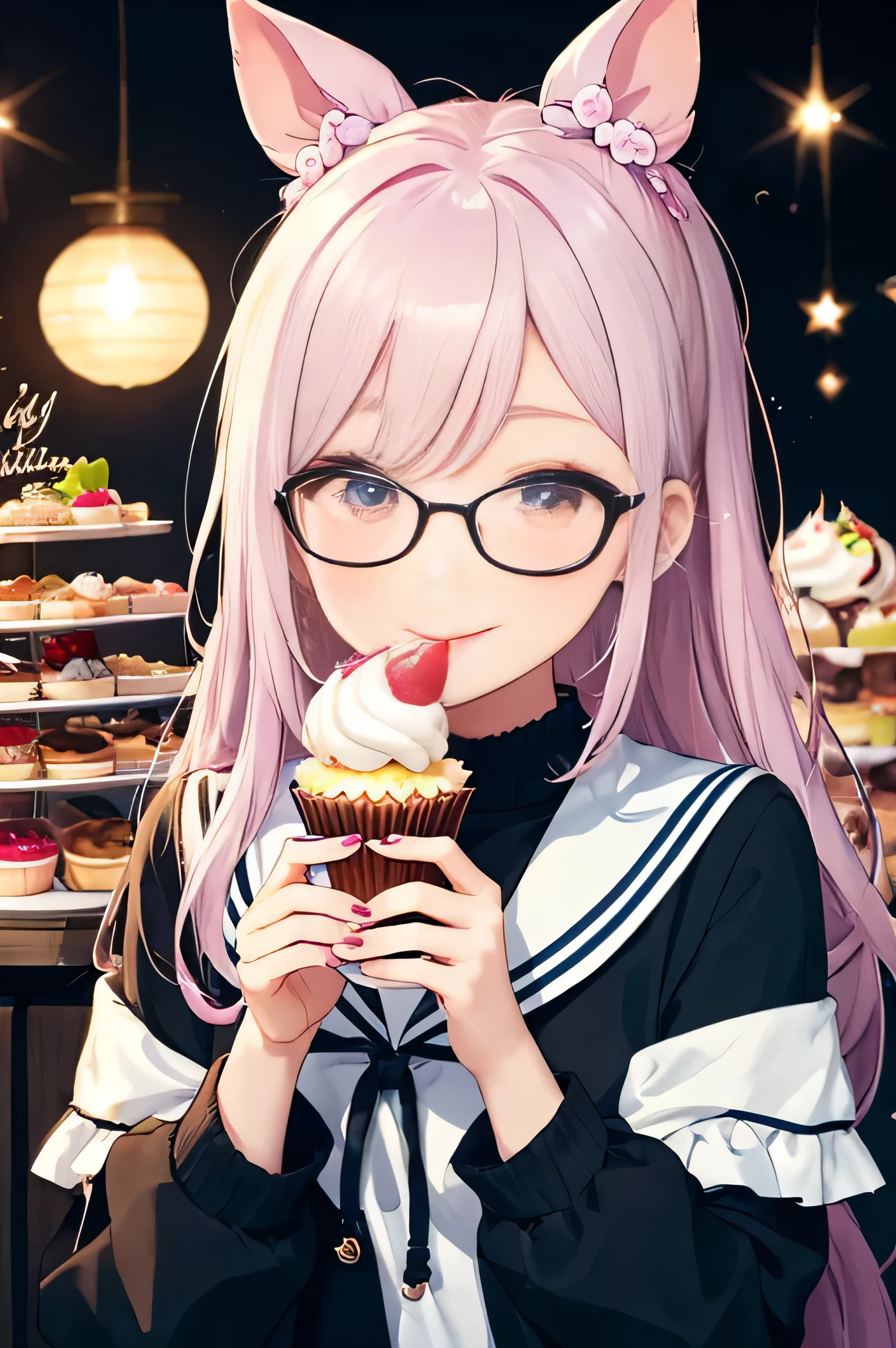 highest quality、High resolution、8K、cute beauty、detailed background、beautiful and detailed face、beautiful and smooth skin、skin texture、Beautiful teenage girl、(multiple women)、Eat happily、Look at me eating happily、cuteセーラー服、ponytail、Black square glasses 、
Colorful macarons、cute佇まいで、It is a sweet that you can enjoy sweetness..。Available in a variety of flavors and colors。
Cupcakes featuring frosting and colorful toppings、Sweets with a cute design that you can enjoy。
ice cream and fruit layers、Parfait layered with jelly etc..、Attractive colorful and cute appearance。
Donuts decorated with colorful icing and toppings、cute、Popular sweets that you can enjoy sweetness.。
Tart topped with colorful fruits、見た目も華やかでcuteスイーツ。
