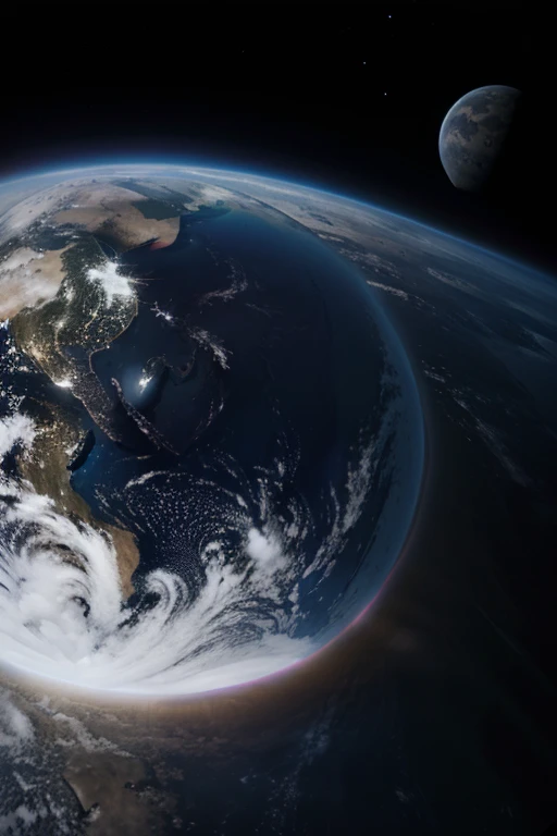 View of the Earth from outer space，halo，space craft，moons，astronaut，blue-violet tone，Magnificent，Ultra HD 4K