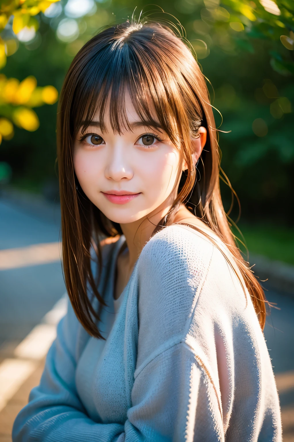 best quality, Face focus, soft light, ultra high resolution, (lifelike:1.4), original photo, 1 japanese girl, alone, Lovely, (shy smile:0.5),