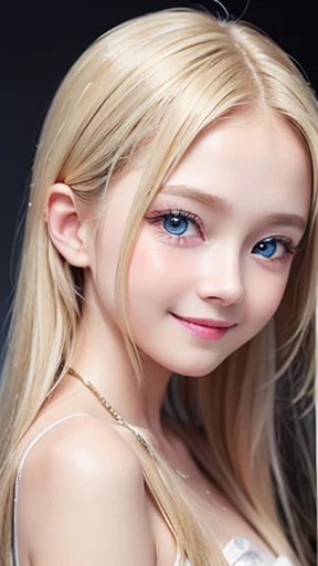 shiny skin、 Very cute and beautiful face、Very shiny and beautiful skin、very beautiful and cute pale blue eyes、beautiful very long shiny silky blonde hair、()、one small very beautiful cute girl、Beautiful cute bright look、Clear double eyelids、((Very happy smile))、Cute clothes with beautiful details
