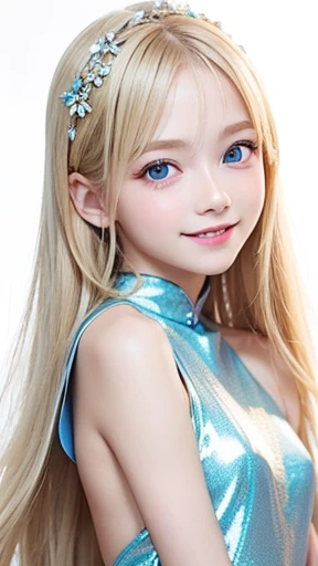 shiny skin、 Very cute and beautiful face、Very shiny and beautiful skin、very beautiful and cute pale blue eyes、beautiful very long shiny silky blonde hair、(10 years old)、one small very beautiful cute girl、Beautiful cute bright look、Clear double eyelids、((Very happy smile))、Cute clothes with beautiful details