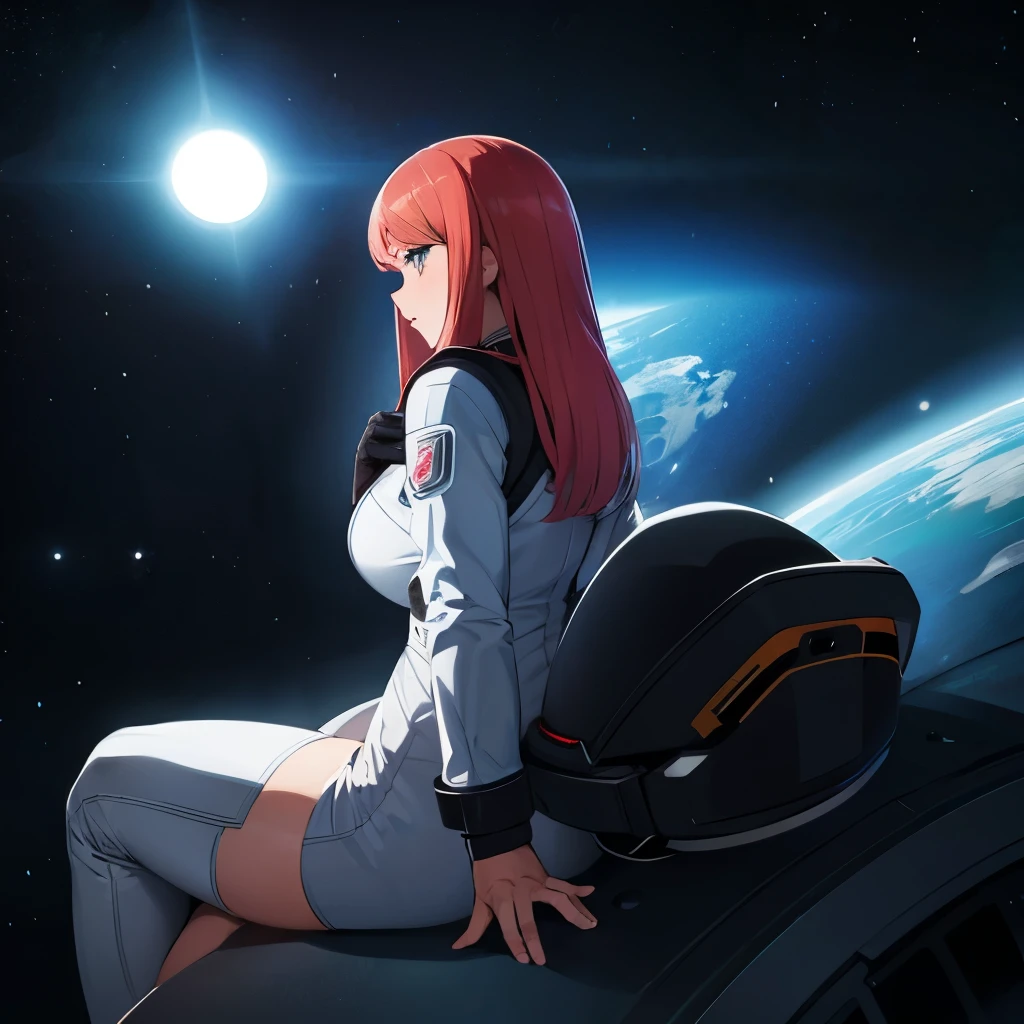 beautiful girl　Spacesuit　black hole behind