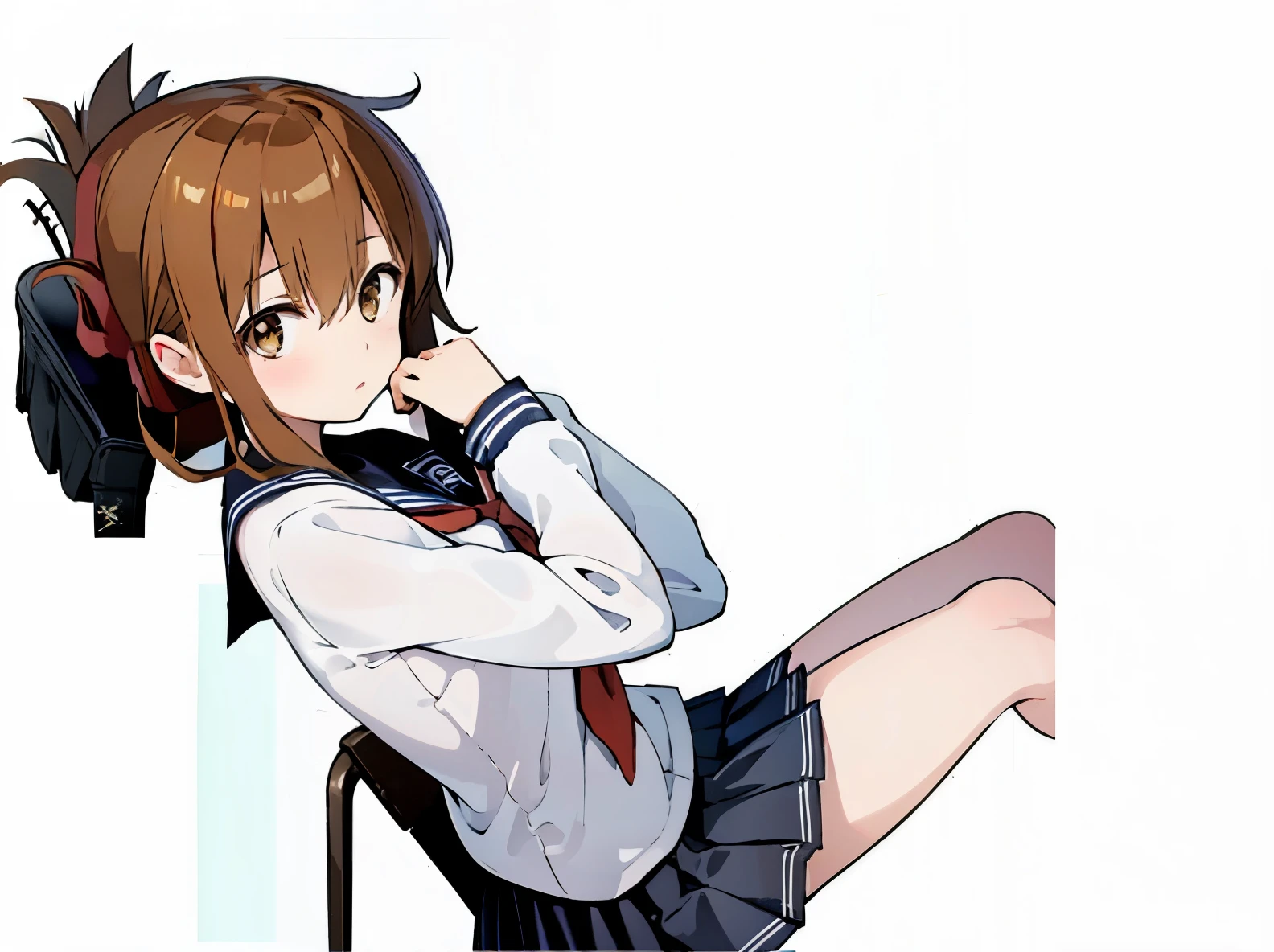 (masterpiece, highest quality:1.2),figure,8K,HD,1 girl,alone,Brown_hair,folded_ponytail,Brown_eye,serafuku,length_hair,School_uniform,skirt,pleats_skirt