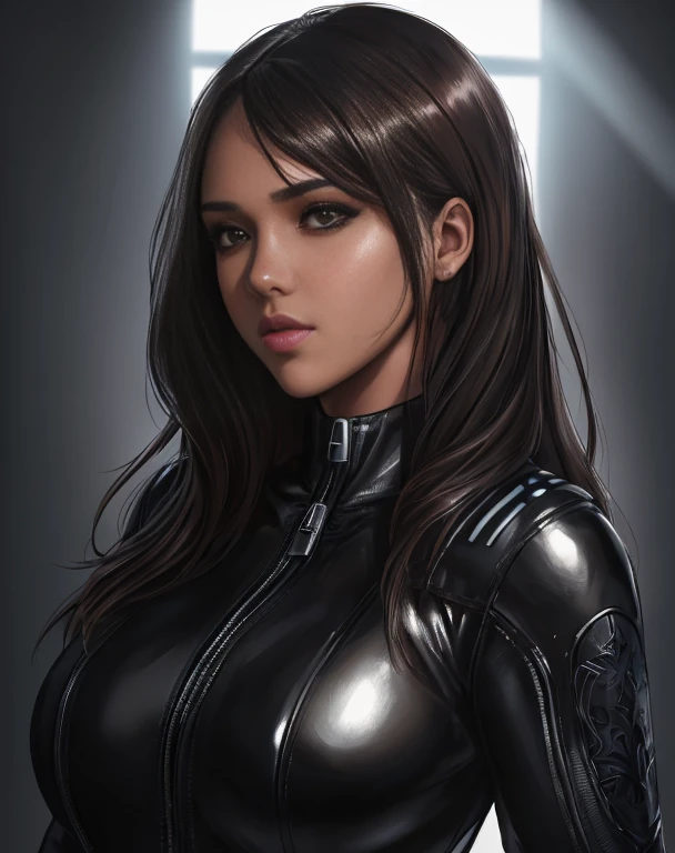 jessica_alba, portrait, solo, upper body, looking at viewer, detailed background, (action movie theme), spy, espionage, secret mission, heist, covert operation, gadgets, black leather clothes,, ((sharp face, detailed face, realistic face, naturtal skin, realistic skin, detailed skin, pores, detailed eyes,realistic eyes)),, (masterpiece, best quality, ultra-detailed, best shadow), high contrast, (best illumination), ((cinematic light)), colorful, hyper detail, dramatic light, intricate details, (1 girl, solo) , ultra detailed artistic photography, dreamy, backlit, shadows, ultra high definition, 8k, ultra sharp focus, ultra high quality model, soft lighting, film photography, analogue photography, hyperrealism,