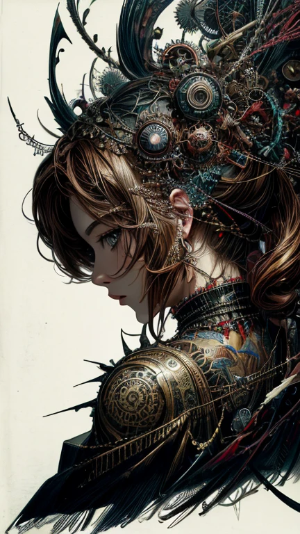 official art, unity 8k wallpaper, Super detailed, beautiful and aesthetic, masterpiece, highest quality, (zentangle, mandala, tangle, entangle), (fractal art:1.3) ,( 1 girl:1.4), very detailed, dynamic angle, cowboy shot, the most beautiful form of chaos, elegant, brutal designer, Bright colors, romanticism, Written by James Jean, robbie dowi antono, Ross Tran, francis bacon, Michael Mraz, Adrian&#39;s genius, Petra Cortright, Gerhard Richter, takato yamamoto, ashley wood, in the atmosphere, steampunk,gear