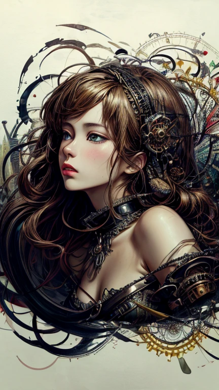 official art, unity 8k wallpaper, Super detailed, beautiful and aesthetic, masterpiece, highest quality, (zentangle, mandala, tangle, entangle), (fractal art:1.3) ,( 1 girl:1.4), very detailed, dynamic angle, cowboy shot, the most beautiful form of chaos, elegant, brutal designer, Bright colors, romanticism, Written by James Jean, robbie dowi antono, Ross Tran, francis bacon, Michael Mraz, Adrian's genius, Petra Cortright, Gerhard Richter, takato yamamoto, ashley wood, in the atmosphere, steampunk,gear