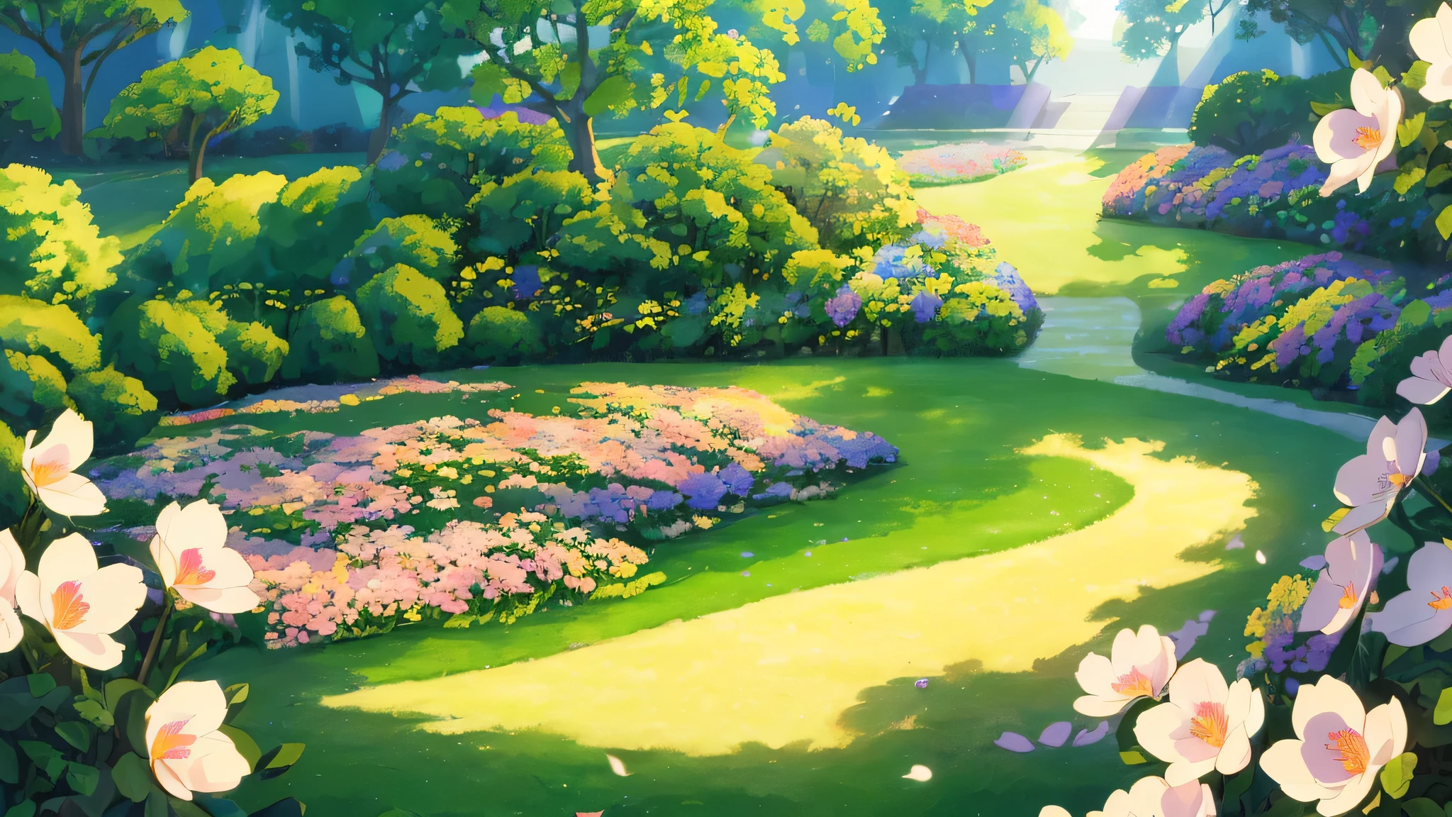 no one、background、masterpiece, highest quality, (Highly detailed CG Unity 8K wallpaper) (highest quality), (best illustrations), (best shadows) nature'Delicate leaves and rainbow-colored petals scatter in the sky, chasing the light, Super detailed - V6
