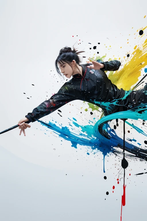 scribble art，ink splatter，wilderness，splash ink painting，abstract，colorful，Vague dreams，Dynamic energy,publish creation，visual impact,modern aesthetic,Elegant and simple,Contemporary interpretation,be bold,Chinese Kung Fu