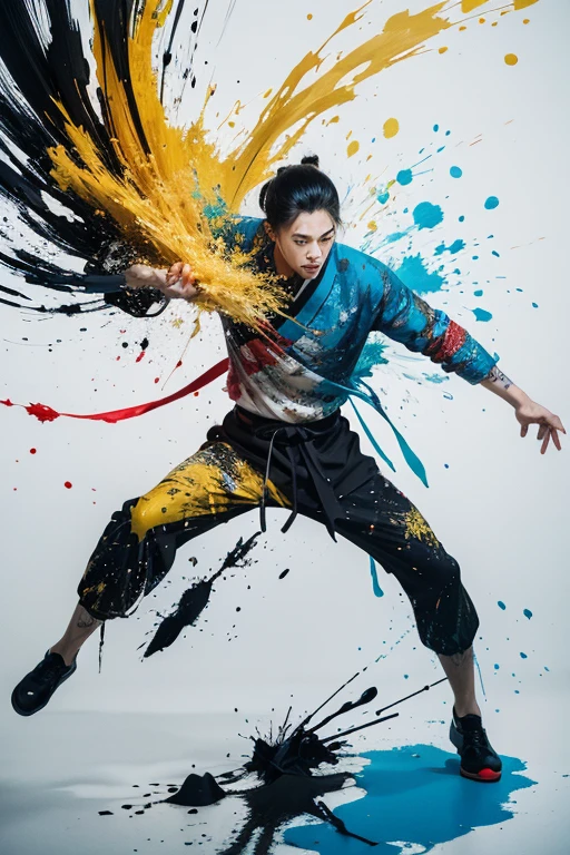scribble art,ink splatter,Wild,splash ink painting,Abstraction,rich and colorful,Vague dreams,Dynamic energy,publish creation,visual impact,modern aesthetic,Elegant and simple,Contemporary interpretation,be bold,black background,Chinese Kung Fu
