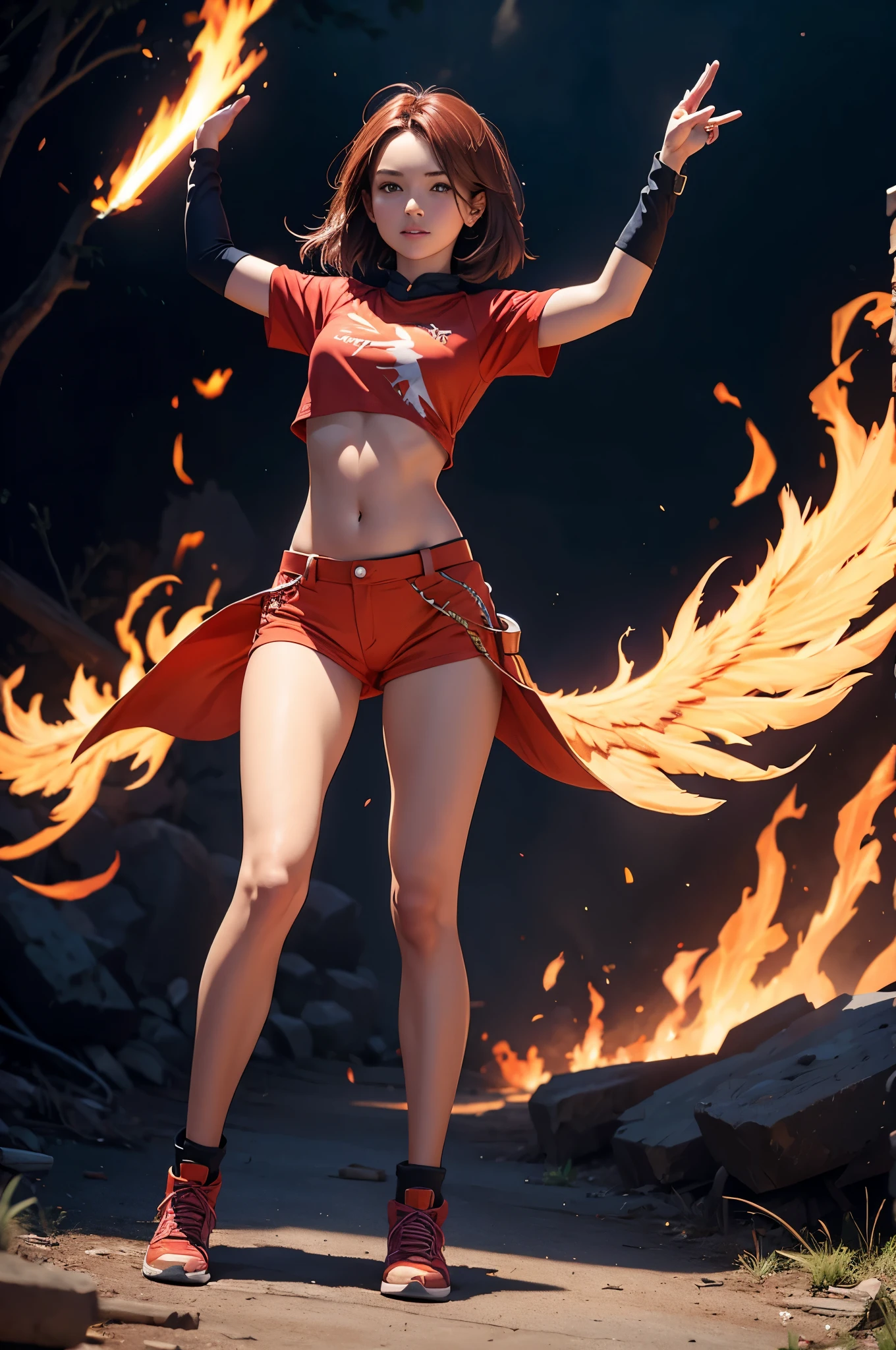 full body, phoenix girl, midriff