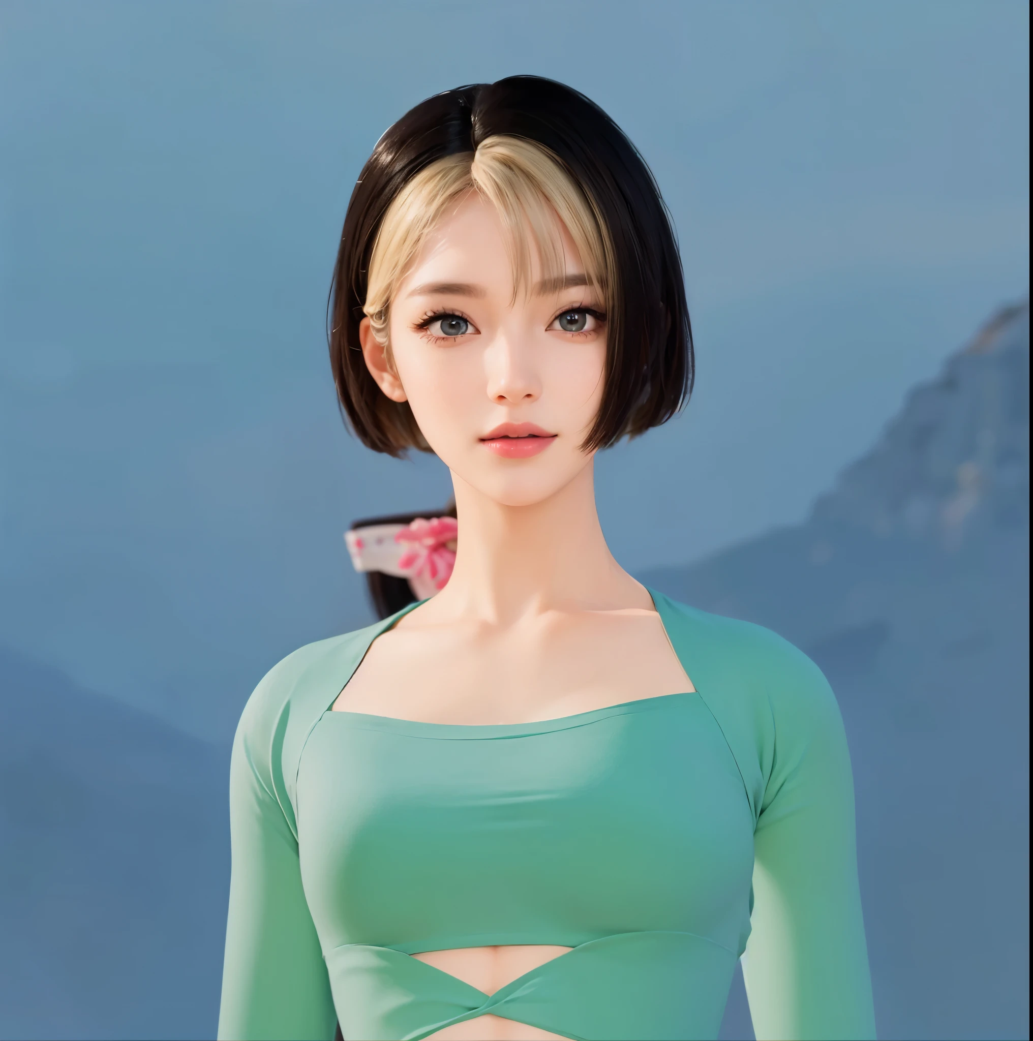 3d, ultra hd quality, woman face same as remain, same as original picture, super high resolution, pretty, top-quality, hight resolution, realisitic, masterpiece, Beautiful face, 4K, with a well-proportioned body, Beautiful face, cloth texture, intricate details, beautiful detailed face, simple background, voluminous long hairs, hyper detailed, 8K, beautiful lighting, light smile, (realistic:1.2)