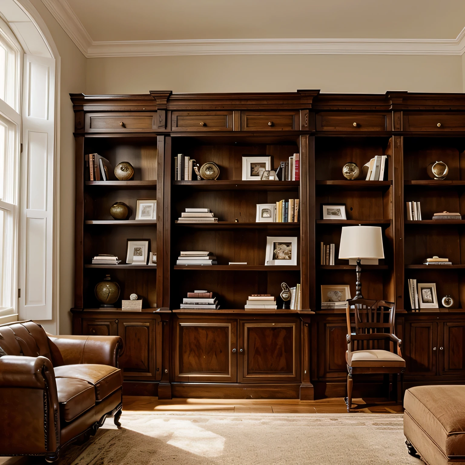 A beautifully decorated bookcase in a stylish room