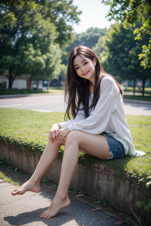 Image size 512x768、A woman in her 20s with long hair and a cute smile in 8K resolution、one piece、whole body、beautiful feet、adult woman
