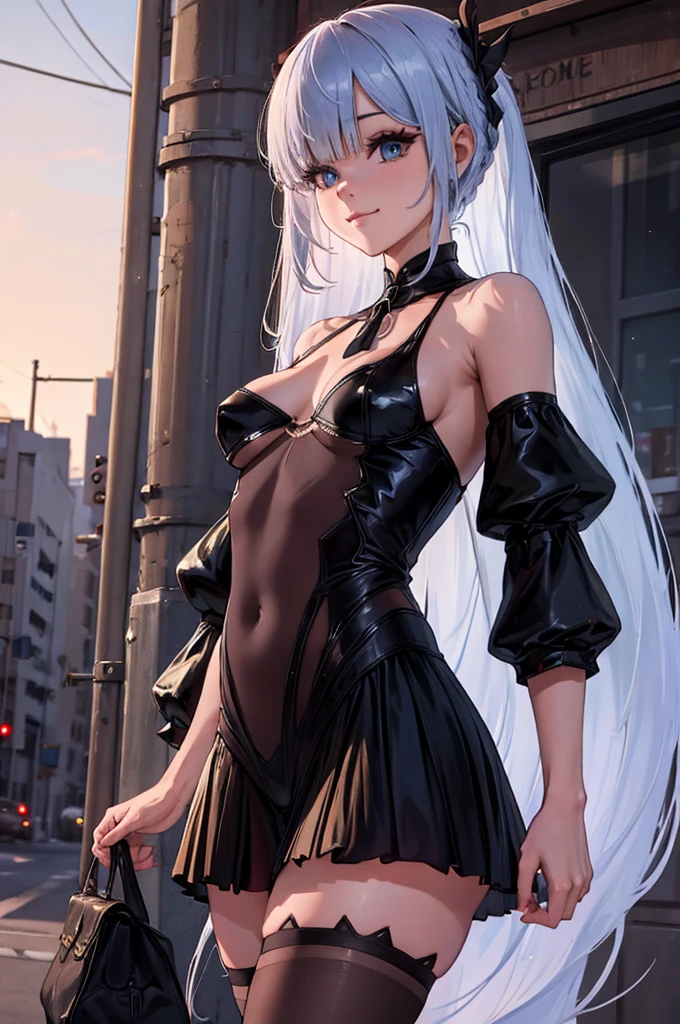 silver hair, pink eyes, sexy outfit, neko
