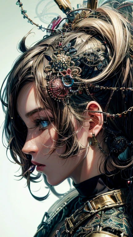 official art, unity 8k wallpaper, Super detailed, beautiful and aesthetic, masterpiece, highest quality, (zentangle, mandala, tangle, entangle), (fractal art:1.3) ,( 1 girl:1.4), very detailed, dynamic angle, cowboy shot, the most beautiful form of chaos, elegant, brutal designer, Bright colors, romanticism, Written by James Jean, robbie dowi antono, Ross Tran, francis bacon, Michael Mraz, Adrian's genius, Petra Cortright, Gerhard Richter, takato yamamoto, ashley wood, in the atmosphere, ecstasy of notes, Streaming notes are displayed,gear