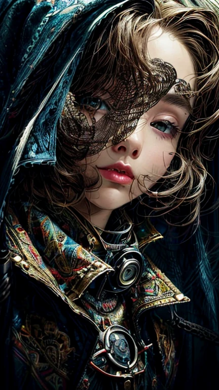 official art, unity 8k wallpaper, Super detailed, beautiful and aesthetic, masterpiece, highest quality, (zentangle, mandala, tangle, entangle), (fractal art:1.3) ,( 1 girl:1.4), very detailed, dynamic angle, cowboy shot, the most beautiful form of chaos, elegant, brutal designer, Bright colors, romanticism, Written by James Jean, robbie dowi antono, Ross Tran, francis bacon, Michael Mraz, Adrian's genius, Petra Cortright, Gerhard Richter, takato yamamoto, ashley wood, in the atmosphere, steampunk,gear