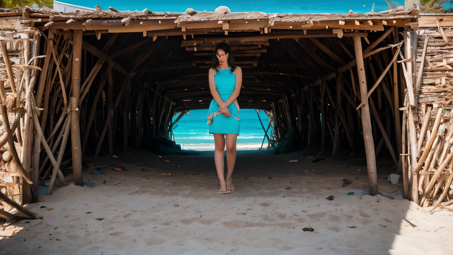 hyper ultra realistic photographs full body of Picture a mosaic of colorful driftwood, each piece washed smooth by the ocean and painted in shades of turquoise, coral, and sunshine yellow. The driftwood forms a vibrant backdrop for a seashell collection or a tropical plant.. ratio 16:9, 4k, 8k resolution, High quality photo, high detailed, imagesharp focus, Cinematic lighting,hyperdetailed & Unreal engine, detail, realism, photography,cinematography, camera NIKON, lens NIKKOR flagship, masterpiece. hyper-maximalism, ultradetailed photorealistic, light skin imperfections, final render, vray, photo, fashion