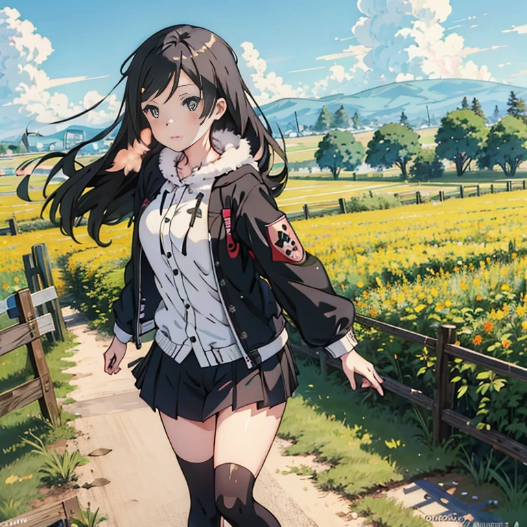 anime girl walking down a path in a field of flowers, beautiful anime high school girl, anime style 4 k, attractive anime girl, beautiful anime girl, girls frontline style, 4k anime wallpaper, anime visual of a cute girl, anime best girl, 4 k manga wallpaper, artwork in the style of guweiz, anime moe artstyle, fine details. girls frontline