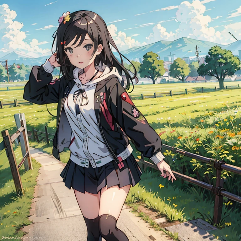 anime girl walking down a path in a field of flowers, beautiful anime high school girl, anime style 4 k, attractive anime girl, beautiful anime girl, girls frontline style, 4k anime wallpaper, anime visual of a cute girl, anime best girl, 4 k manga wallpaper, artwork in the style of guweiz, anime moe artstyle, fine details. girls frontline