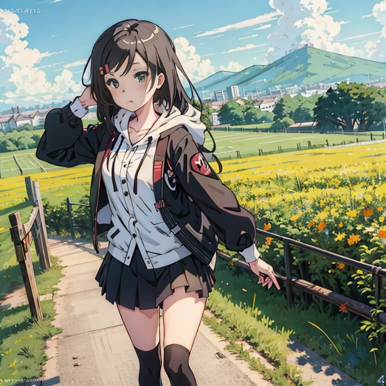 anime girl walking down a path in a field of flowers, beautiful anime high school girl, anime style 4 k, attractive anime girl, beautiful anime girl, girls frontline style, 4k anime wallpaper, anime visual of a cute girl, anime best girl, 4 k manga wallpaper, artwork in the style of guweiz, anime moe artstyle, fine details. girls frontline