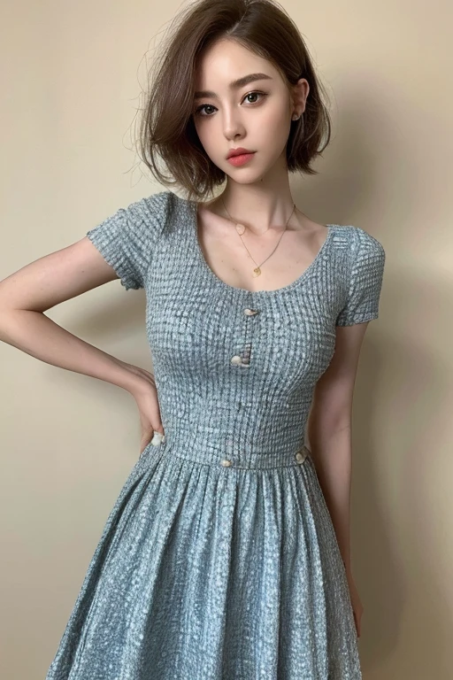 ((highest quality, 8K, masterpiece: 1.3)), 1 girl, The beauty of slim abs: 1.3, (hairstyle casual, big breasts: 1.2), dress: 1.1, super fine face, delicate eyes, double eyelid, Home