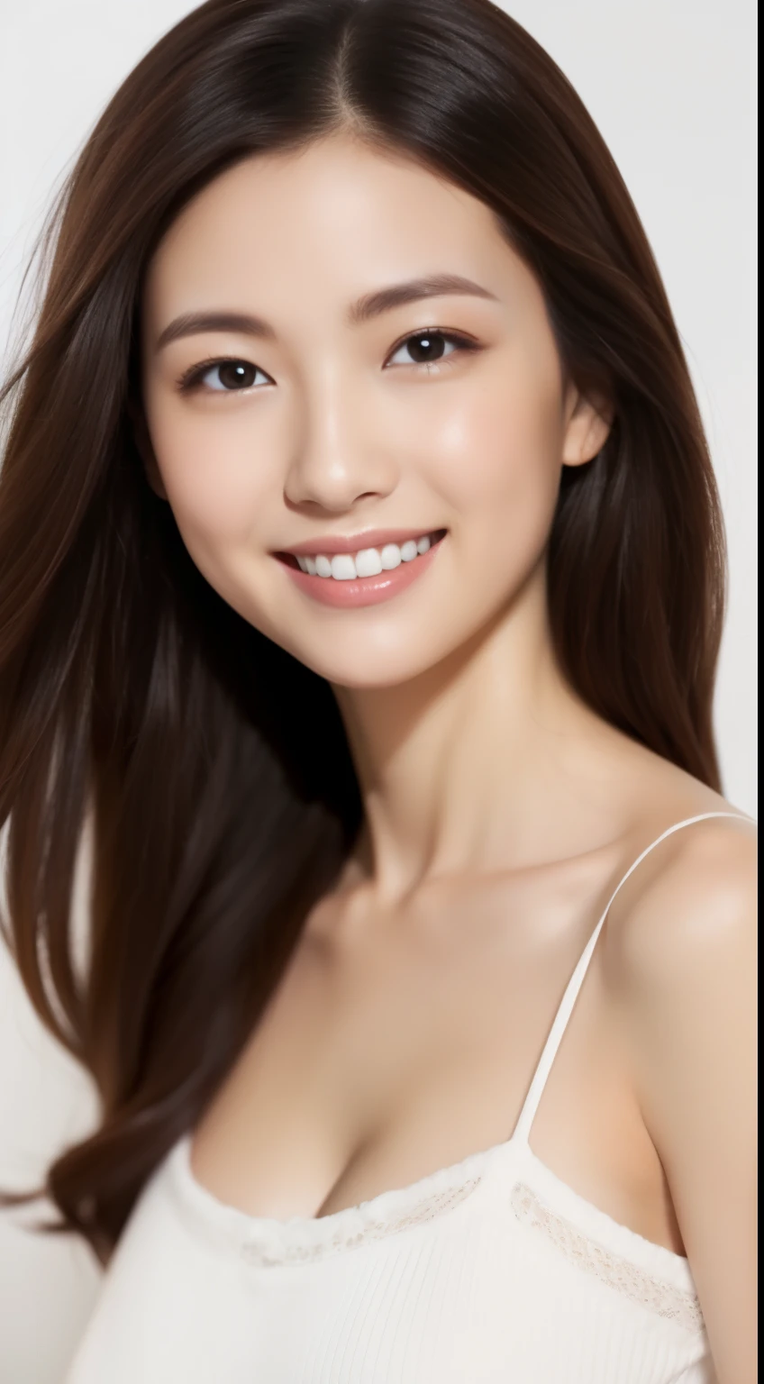 The face is a hostess、Casual attire、hiquality、A hyper-realistic、healthy、Smiling expression、Slender perfect figure、Japan beauties、beautidful eyes、face perfect、Beautiful skin、White background