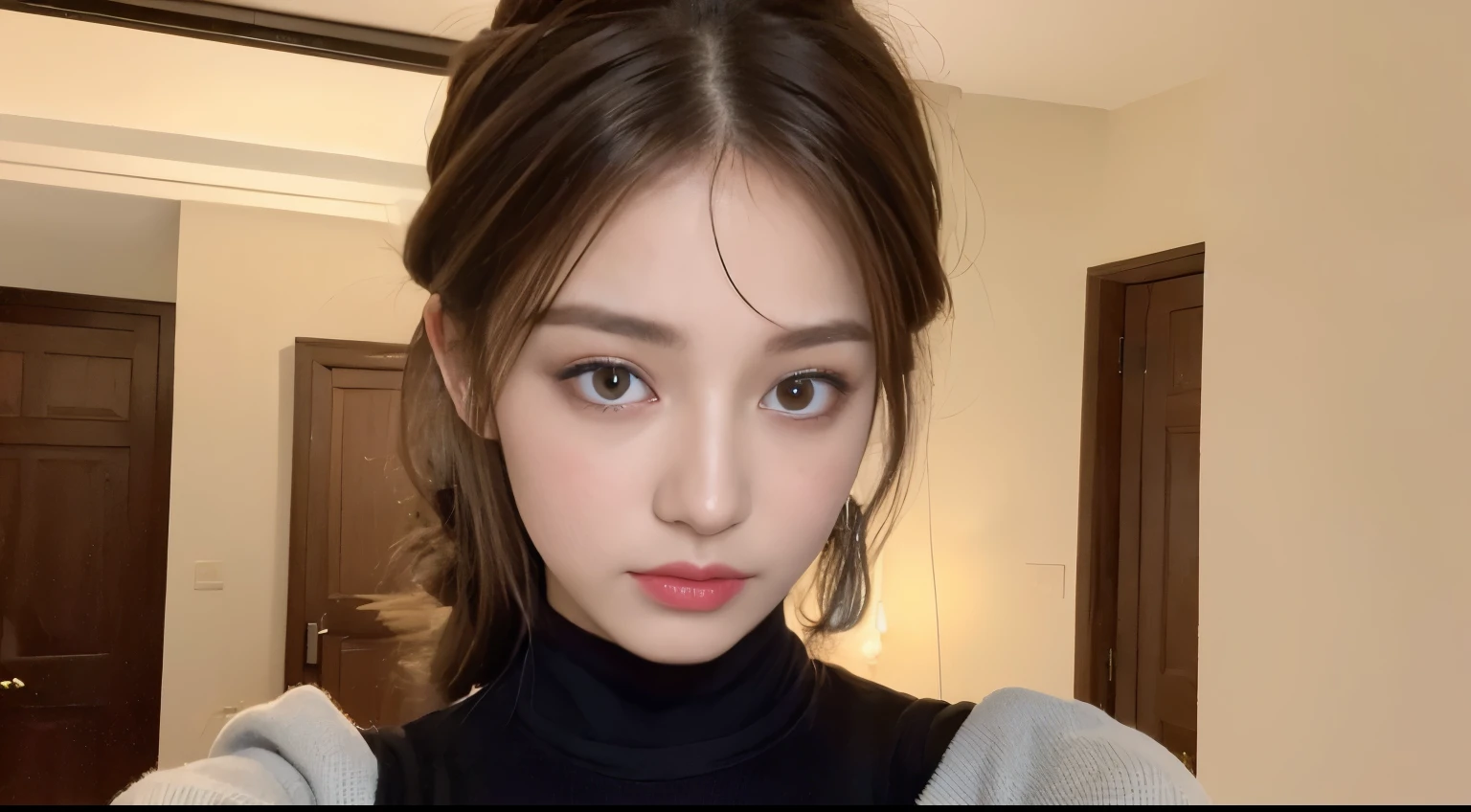 ((Best Quality, 8K, Masterpiece: 1.3)), 1girl, Slim Abs Beauty: 1.3, (Hairstyle Casual, : 1.2), Dress: 1.1, Super Fine Face, Delicate Eyes, Double Eyelids, Home. Long sleeve