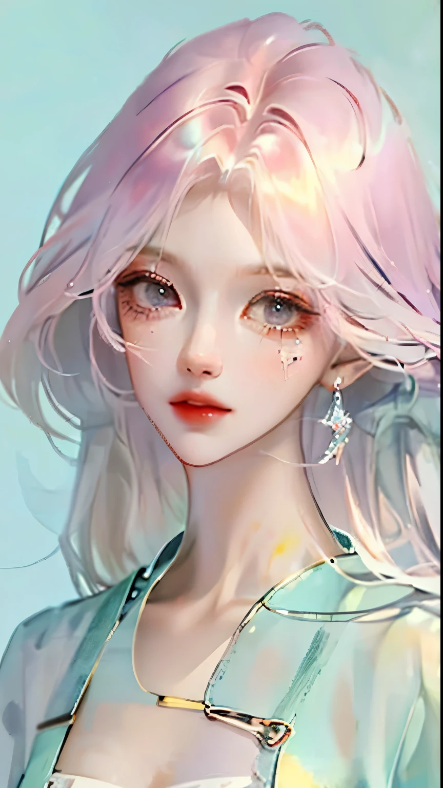 Colorful beautiful girl: A giru 8 , messy hair, painting, nice and perfect face，soft skin，ice perfect face, blue, Added light purple and violet, Added light red, complicated细节, splash screen, 8K resolution, masterpiece, cute face, ArtStation Digitally Smooth Ultra Black Ink Flow: 8K resolution realistic masterpiece: complicated细节 流体水粉: author：John Baptist Monger: calligraphy: acrylic fiber: watercolor art, Professional photography, natural lighting, Volumetric lighting, minimalist photography illustration: author：Marton Bobzeit:, complicated, elegant, Broad, fantastic, wavy hair, energetic
