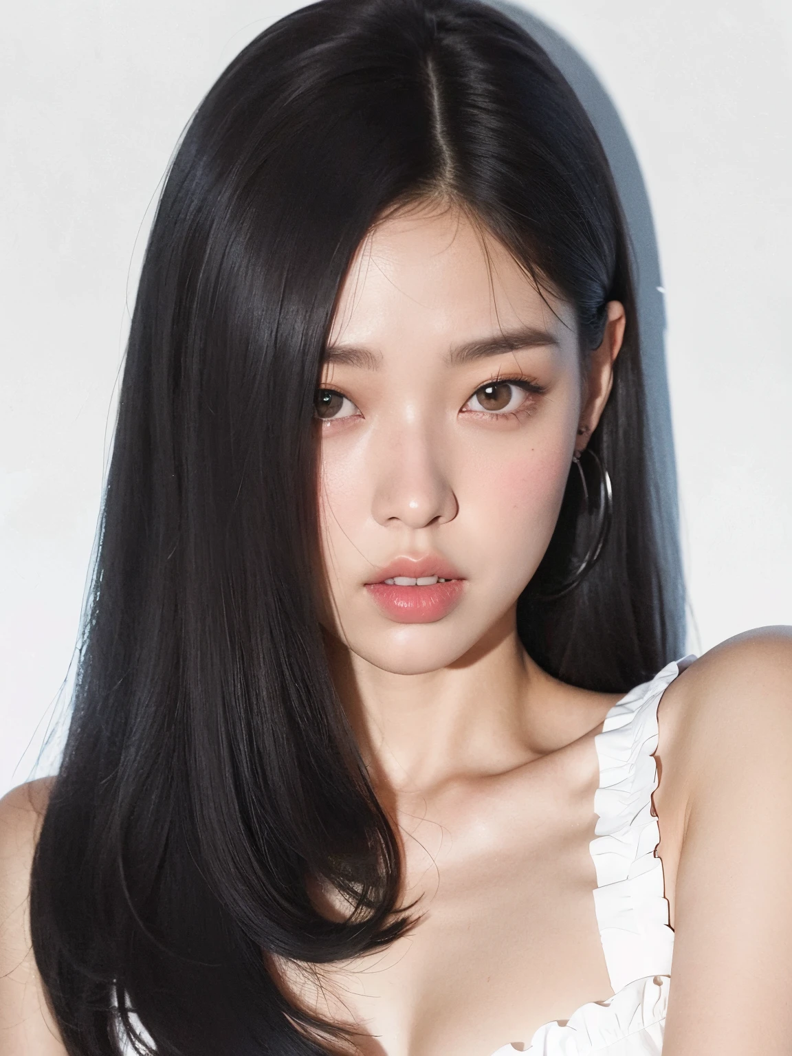 Araffe Asian woman with long black hair and a white blouse, jennie rosa negro, jossi de blackpink, portrait of jossi de blackpink, Jinyoung Shin, jaeyeon nam, parque roseanne de blackpink, retrato de jisoo rosa negro, lee ji-eun, lee ji - eun, heonhwa choe, kim doyoung, jiyun chae, aparcar desde-min