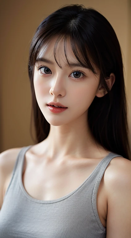 Very beautiful and detailed description、Super realistic details、masterpiece、highest quality、very fair and very beautiful skin、9 Face Beauty、symmetrical and very large beautiful eyes、The nasal muscles are passing through、 Except for the chest, Overall thin and very thin,、huge breasts with a very beautiful shape and tension,、tight knit dress, From the top of the head to the inseam、whole body、beautiful feet
