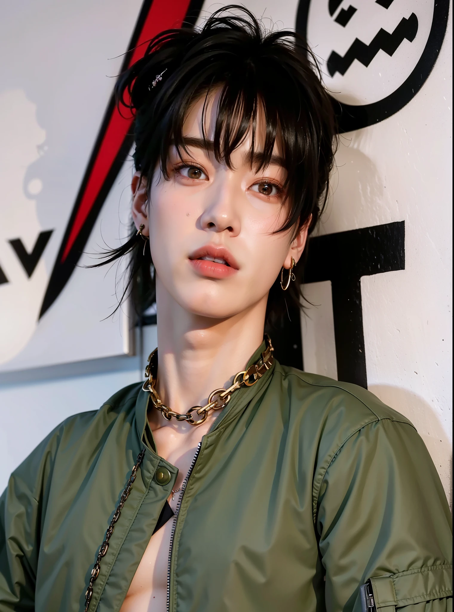 arafed man with a green jacket and a chain around his neck, cai xukun, jungkook, hyung tae, jung jaehyun, jinyoung shin, hong june hyung, kim doyoung, wonbin lee, sakimichan, inspired by Bian Shoumin, taejune kim, male ulzzang, hyung tae kim, inspired by Kun Can