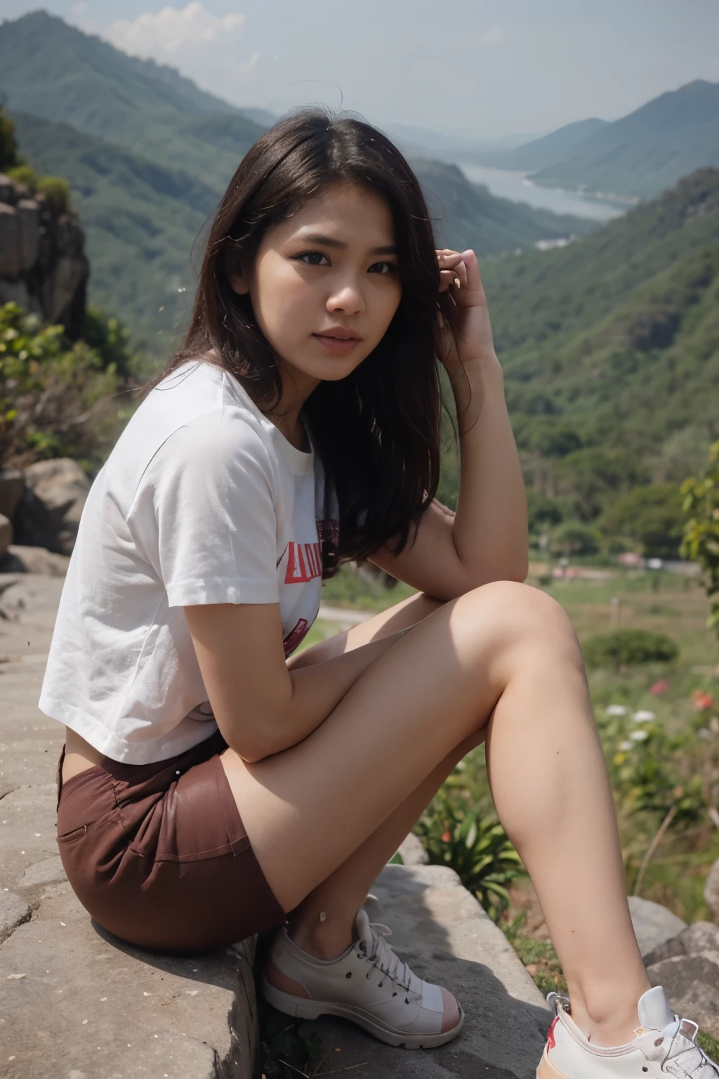 Wanita yang hanya memakai Pakaian dalam yang sedang memanjat gunung yang curam