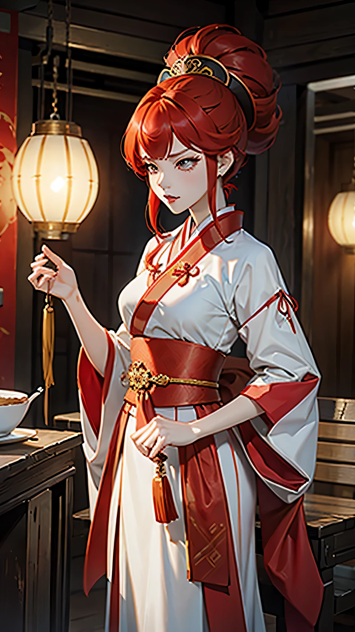 hanfu、PRINCESS CLOTHES、Red hair、、bitterness、ferocious