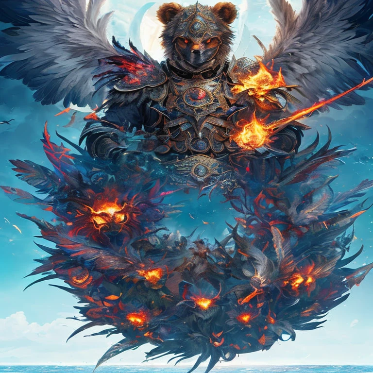 there is a bear with wings and a sword on a giant piece of fire, epic fantasy digital art style, epic fantasy art style hd, epic fantasy art style, symmetrical epic fantasy art, epic fantasy artwork, epic fantasy illustration, epic fantasy style art, world of warcraft art, guildwar artwork, detailed fantasy art, epic fantasy art, epic fantasy digital art