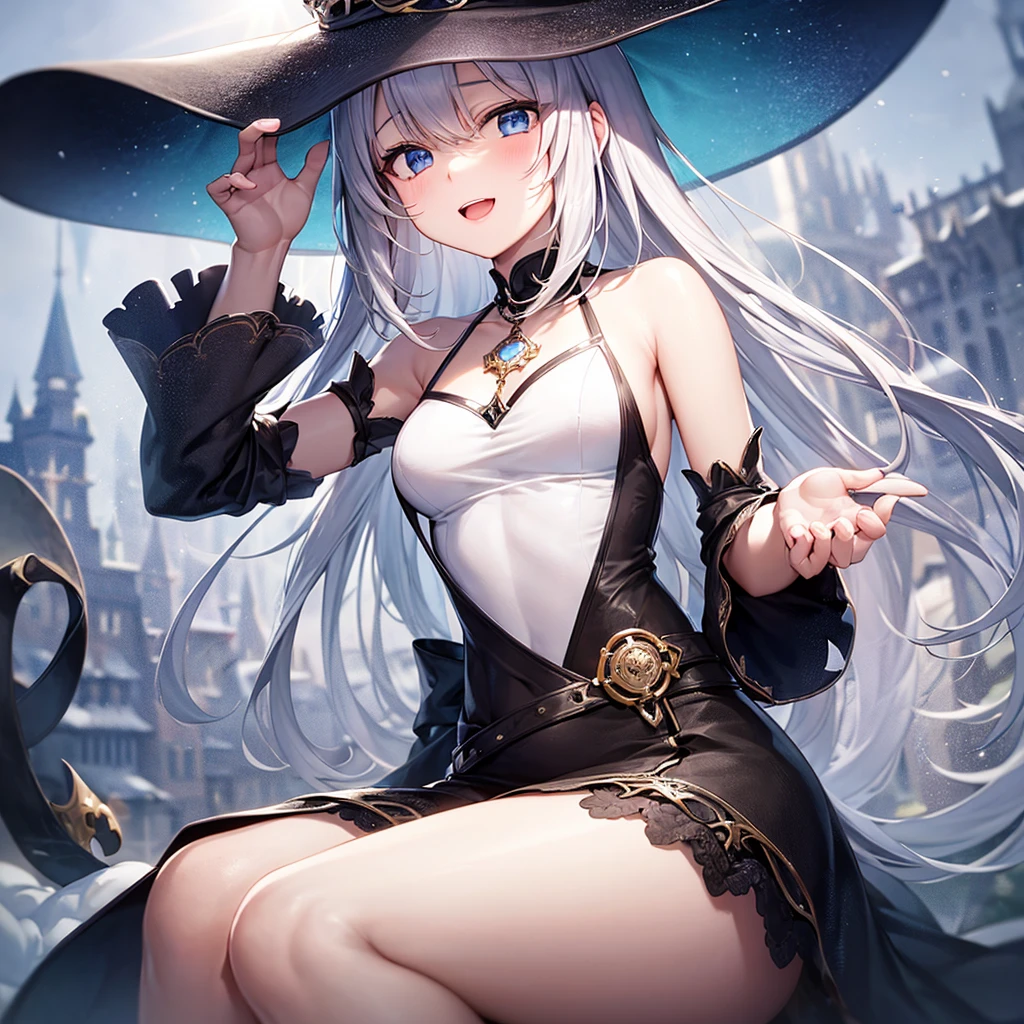 ((Highest quality, 8K, masterpiece: 1.3)), ((One girl:1.5)), The beauty of slim abs: 1.3, Casual Hairstyles, Super detailed face, Delicate eyes, double eyelid, smile, Highest quality, 4K, 8K, High resolution, masterpiece:1.2, Very detailed, Actual, Vibrant colors, Beautiful Eyes, 繊細なsmile, Blushed, Textured skin, masterpiece, High resolution, Highest quality, Blushed, Blushing ,lure,Show off your figure,Witch girl,The wind blows up my skirt,Adult Panties,Low rise,NSFW,pose,