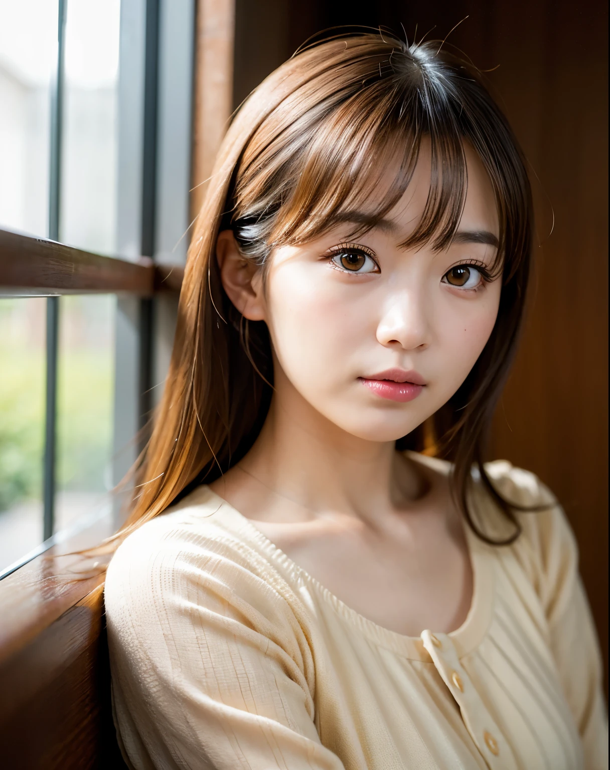 Highest quality, Face Focus, Soft Light, Ultra-high resolution, (Realistic:1.4), RAW Photos,
1 Japan, alone, cute, (pupil, Light in your eyes), Beautiful face in every detail, (Small box),(High resolution detail of human skin texture),
(Long Hair),
indoor,
Damask Shirt Dress,
(Portraiture)