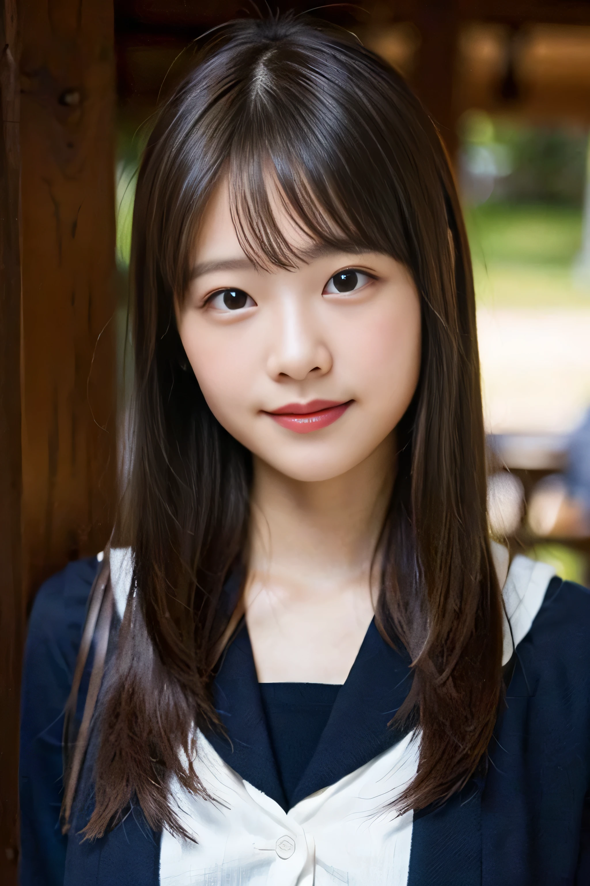 (8K、RAW photo、highest quality、masterpiece:1.2)、(realistic、Photoreal:1.37)、Super detailed、ultra high resolution、1 girl、see the beholder、beautiful and detailed face、laughter、narrow、(slim waist) :1.3)、beautiful and smooth skin、skin texture、floating hair、professional lighting、as a whole human body、long hair、blonde、Japanese high school uniform、sailor suit、admission、、bob hair、E cup、smile、16 years old、red ribbon、baby face、childish smile、no makeup、moisturizing lips、pale pink lips、nostalgic countryside、round glasses、Hiroshi