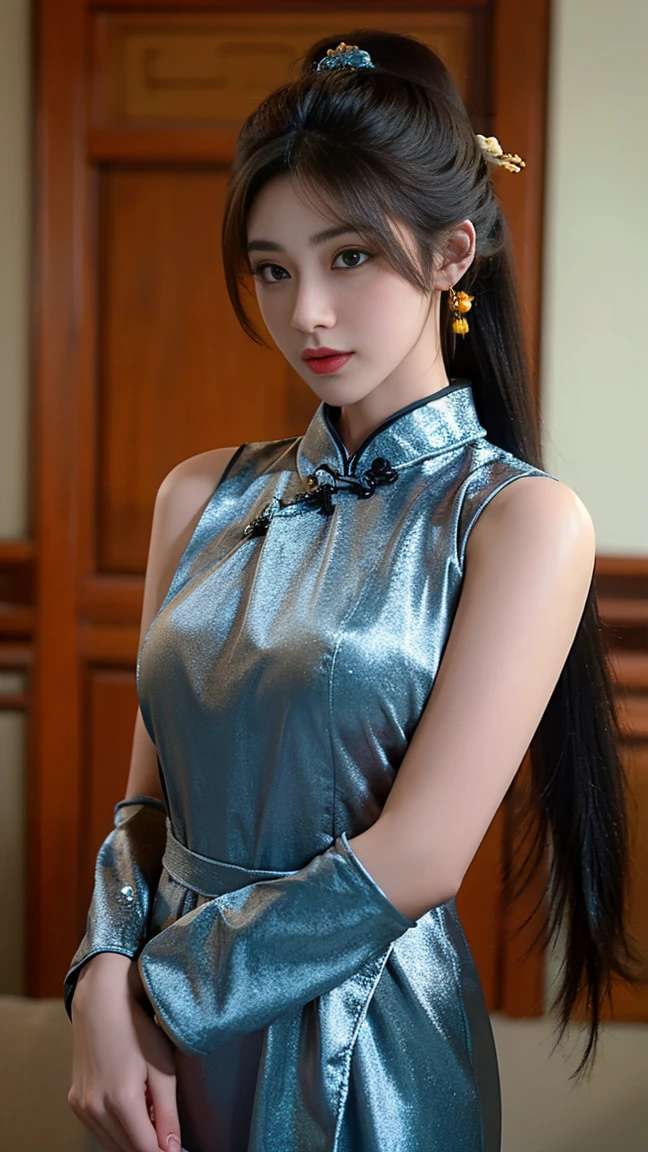 high quality images work of art masterpiece 1.3 beautiful asian girl cosplay Animation Da_yunxu animation perfect world with cheongsam costume ancient chinese smooth long black hair ponytail perfect face body perfect image looking at the viewer a truly beautiful work of art 3d image highest resolution uhd best quality image 32k